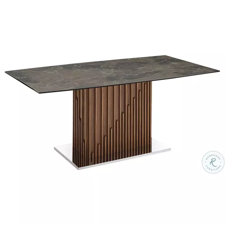 Moon Brown Marbled And Walnut Dining Table