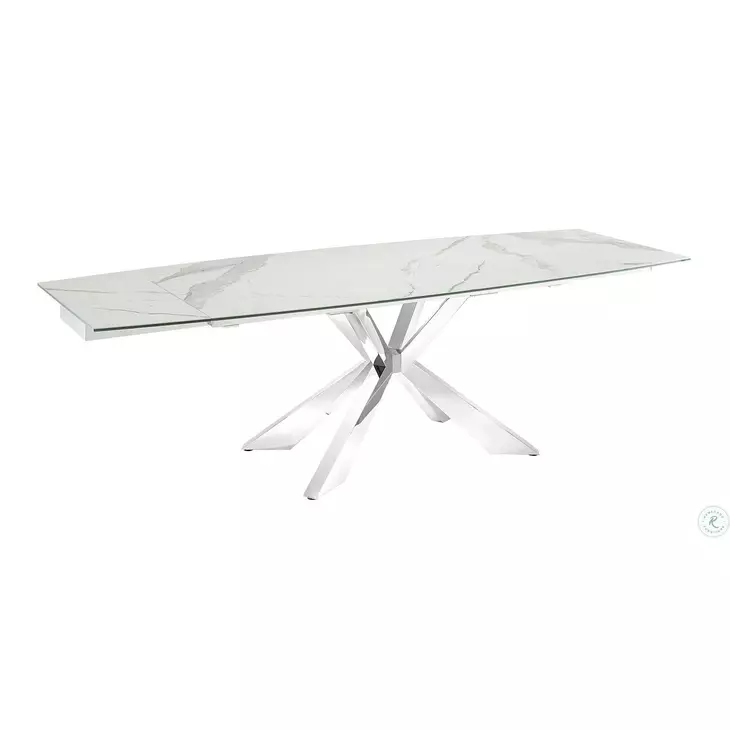 Icon Motorized White And High Polished Stainless Steel Extendable Dining Table