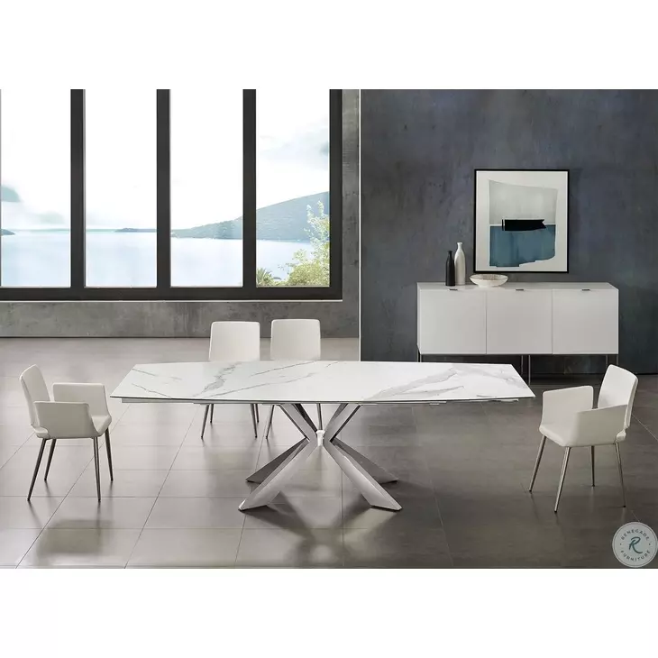 Icon Motorized White And High Polished Stainless Steel Extendable Dining Table