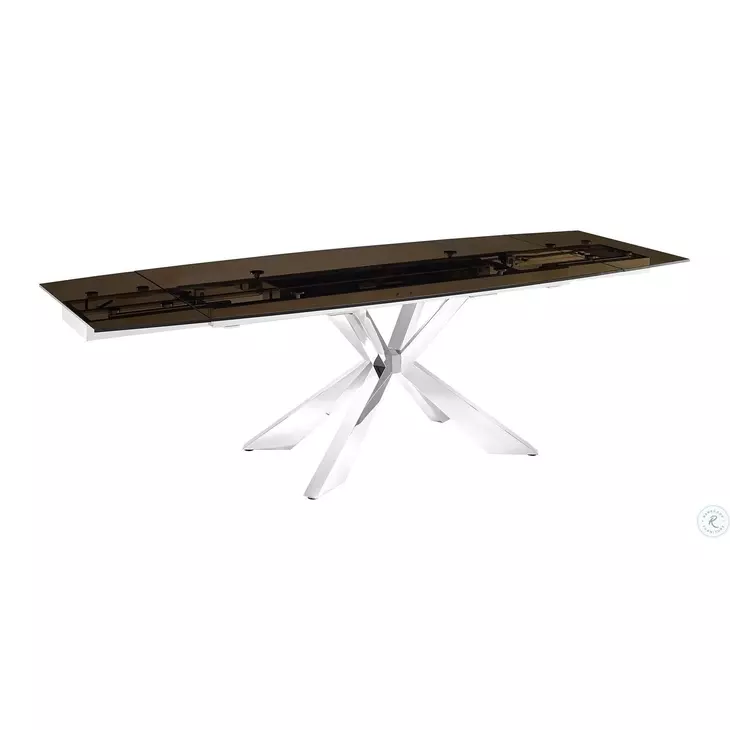 Icon Motorized Smoked And Polished Stainless Steel Extendable Dining Table