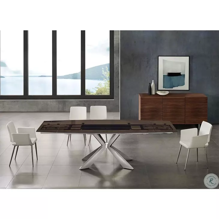 Icon Motorized Smoked And Polished Stainless Steel Extendable Dining Table