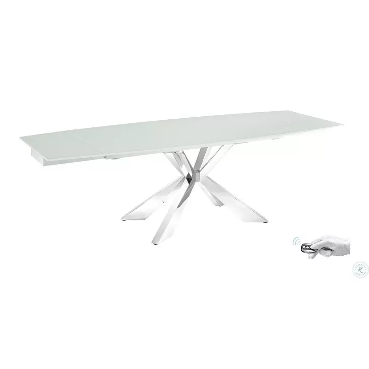Icon Motorized White And Polished Stainless Steel Extendable Dining Table
