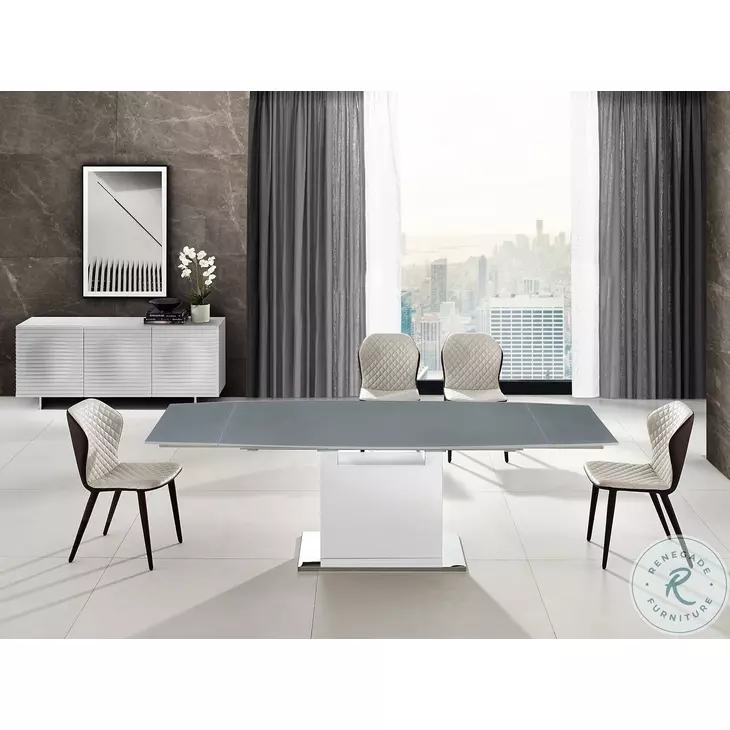 Olivia Gray Glass And White Motorized Extendable Dining Table