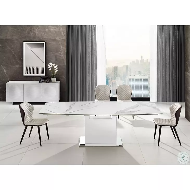 Olivia Motorized White Extendable Dining Table