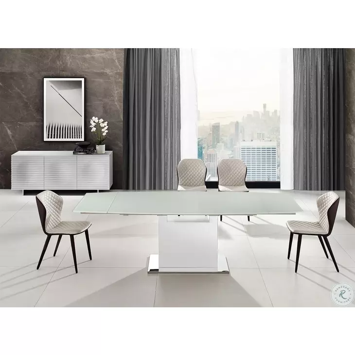 Olivia Motorized White Glass Extendable Dining Table