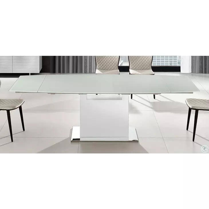 Olivia Motorized White Glass Extendable Dining Table