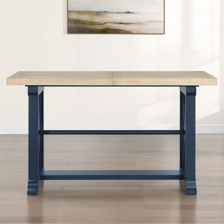 Darcy Beige and Midnight Blue 82" Extendable Rectangular Counter Height Table