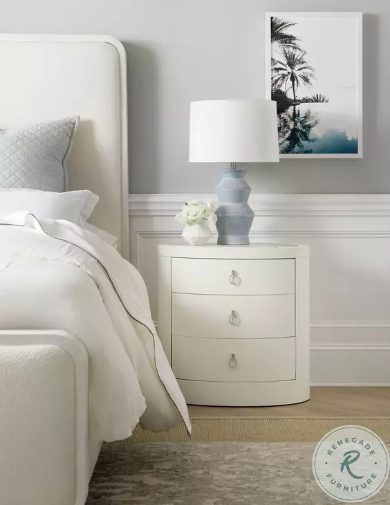 Oceana Textured Sandblasted White Oval Nightstand
