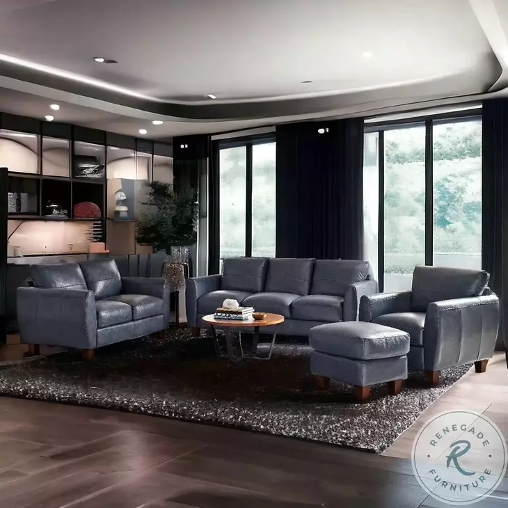 TerraTrek Ocean Blue Leather 82" Sofa