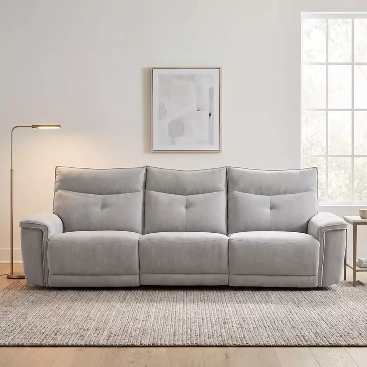 Tesoro Mist Gray 110" Power Double Reclining Sofa with Power Headrests and USB Ports