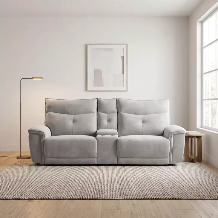 Tesoro Mist Gray 93" Power Reclining Console Loveseat with Power Headrests and USB ports