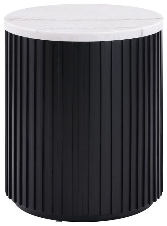 Colvin Black and White Marble Top Round End Table