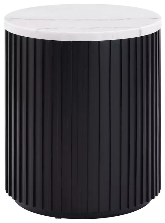 Colvin Black and White Marble Top Round End Table