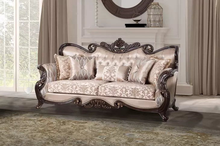 Constantine Beige Living Room Set with Nailhead Trim
