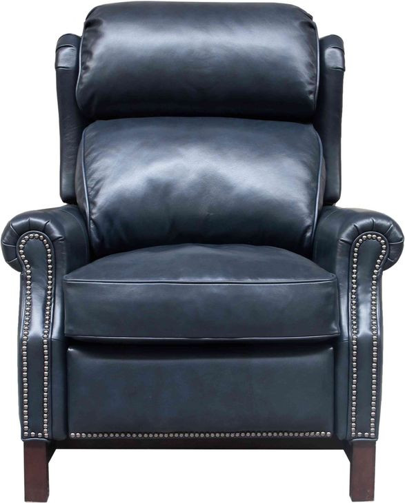 Thornfield Shoreham Blue Leather Push Thru The Arms Recliner with Nailhead Trim