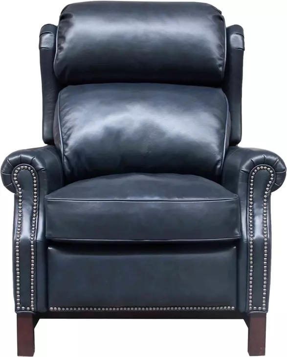 Thornfield Shoreham Blue Leather Push Thru The Arms Recliner with Nailhead Trim