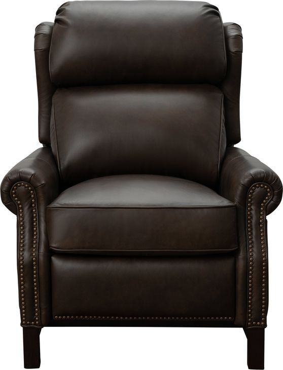 Thornfield Ashford Walnut Leather Push Thru The Arms Recliner with Nailhead Trim