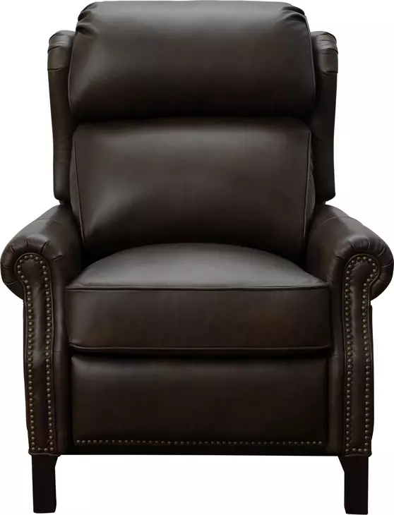Thornfield Ashford Walnut Leather Push Thru The Arms Recliner with Nailhead Trim