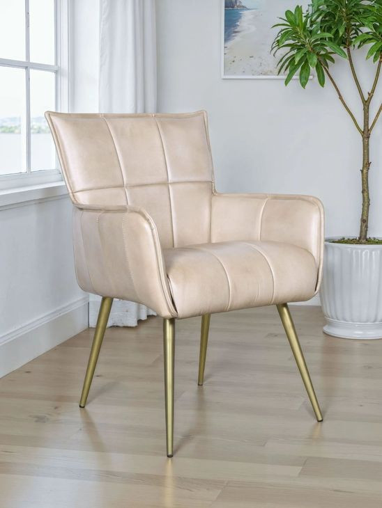 Thorpe Antique Ivory Leather Upholstered Surrey Armchair
