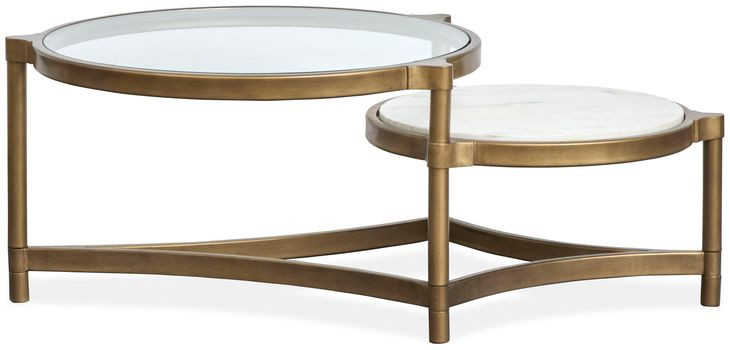 Cassidy Aged Brass and Volakas Round Glass Top Cocktail Table