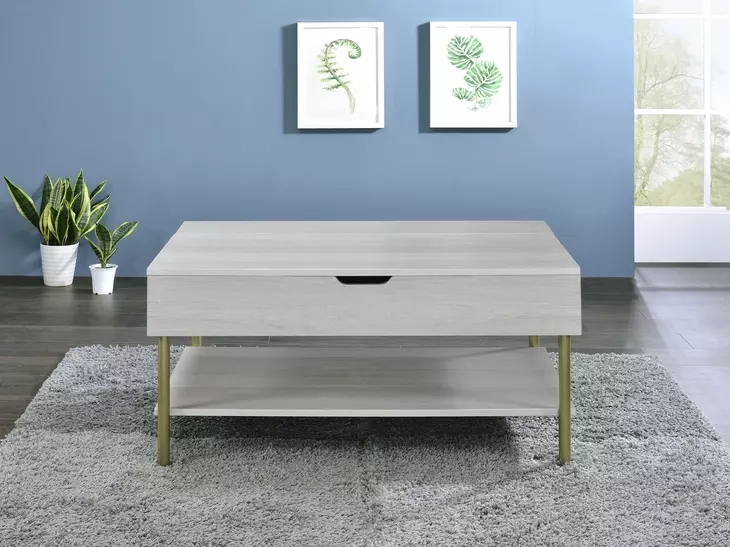 Whitman White And Champagne Rectangular Lift Top Cocktail Table