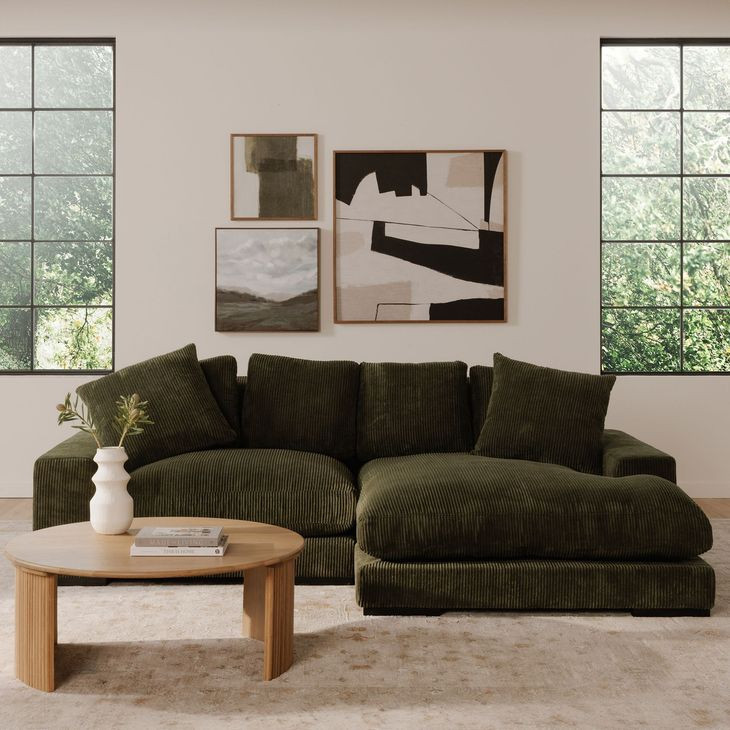 Plunge Dark Green 2 Piece Modular Sectional with Pillows