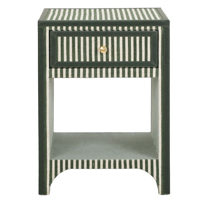 Kora Green Stripes 1 Drawer Open Nightstand