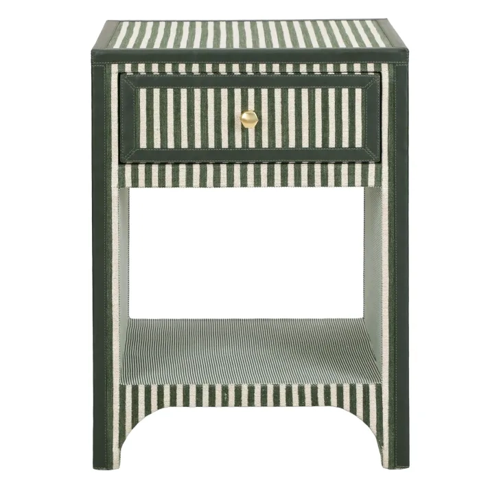 Kora Green Stripes 1 Drawer Open Nightstand