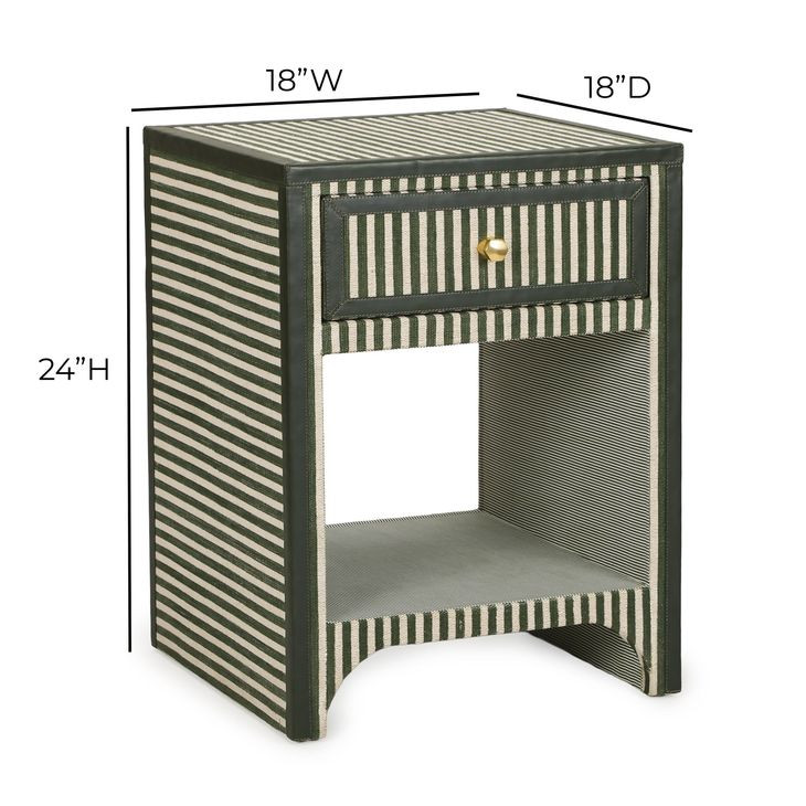 Kora Green Stripes 1 Drawer Open Nightstand