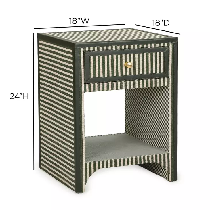 Kora Green Stripes 1 Drawer Open Nightstand