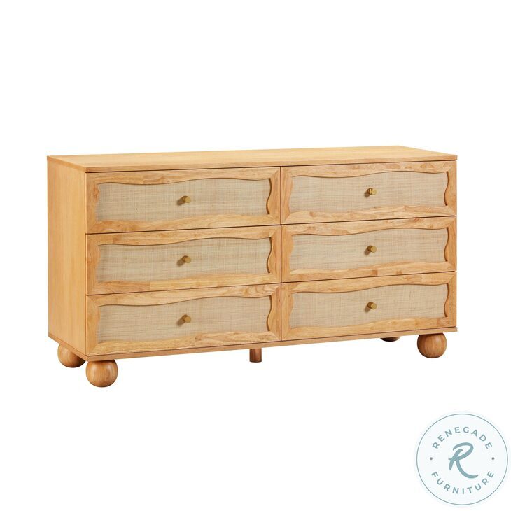 Grappa Natural Wood And Rattan Wavy Dresser From TOV Coleman Furniture