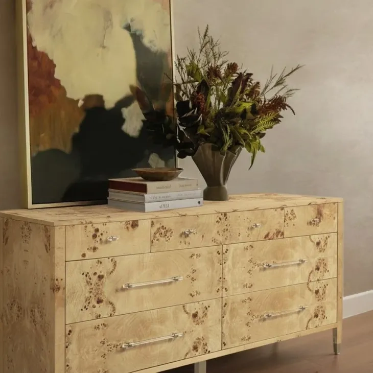 Brandyss Natural Burl 7 Drawer Dresser