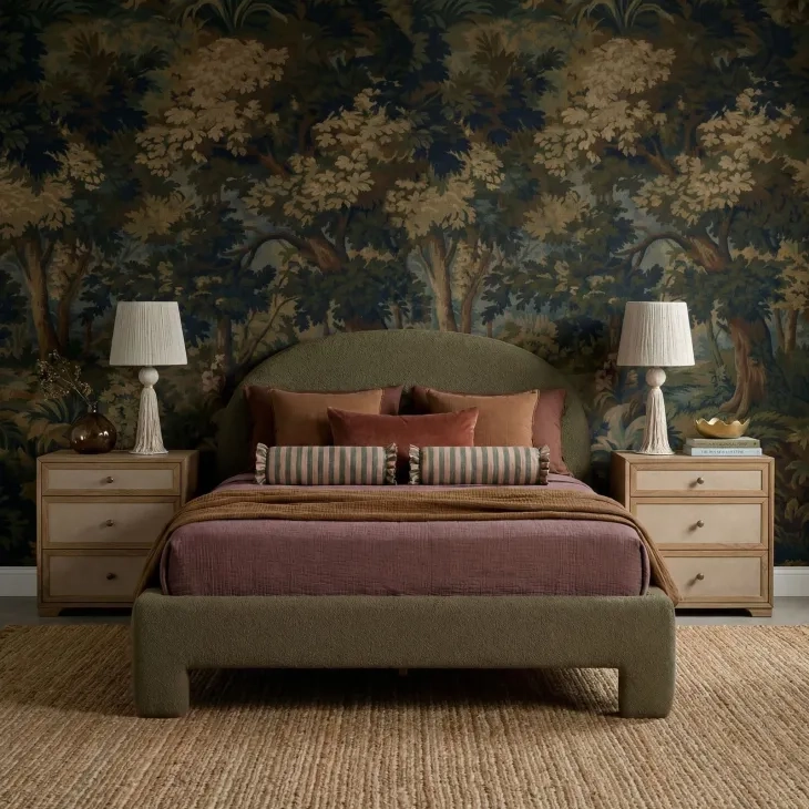 Orphea Kale Green Performance Fabric Queen Upholstered Panel Bed