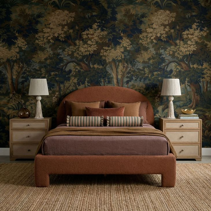 Orphea Autumn Red Performance Fabric Queen Upholstered Panel Bed