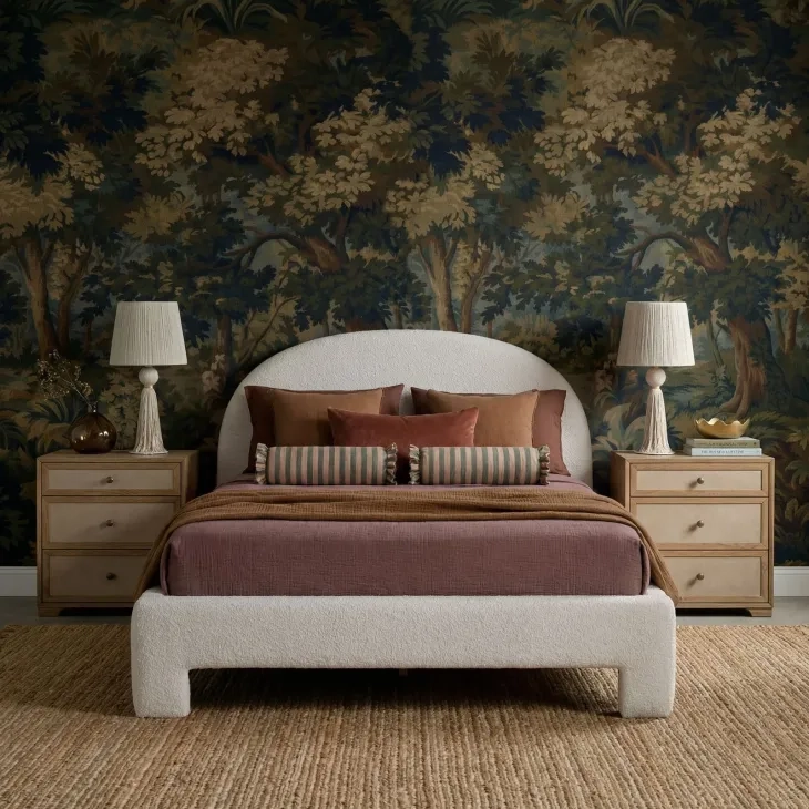Orphea Off White Performance Fabric Queen Upholstered Panel Bed