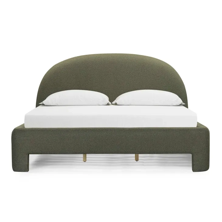 Orphea Kale Green Performance Fabric King Upholstered Panel Bed