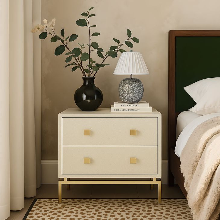 Pesce Cream and Gold 2 Drawer Nightstand