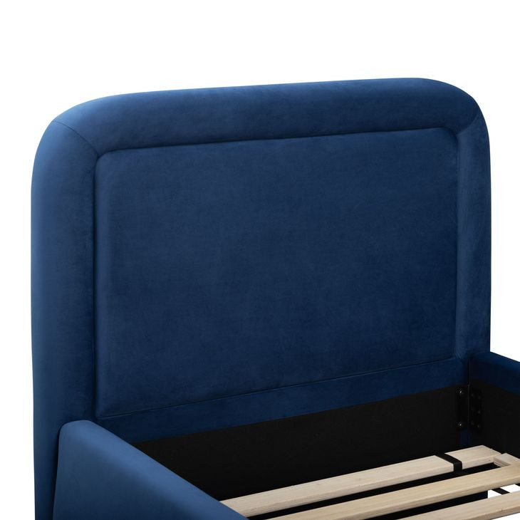 Briella Navy Blue Performance Velvet Twin Upholstered Panel Storage Trundle Bed
