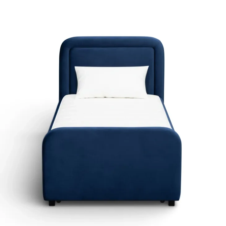 Briella Navy Blue Performance Velvet Upholstered Panel Storage Trundle Bedroom Set
