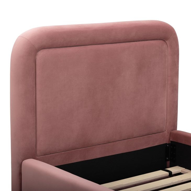 Briella Salmon Performance Velvet Twin Upholstered Panel Storage Trundle Bed