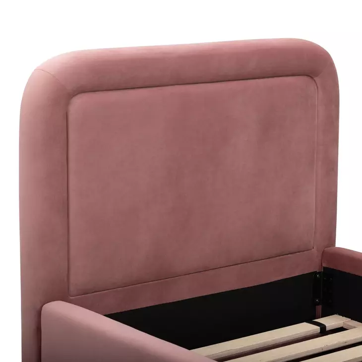 Briella Salmon Performance Velvet Twin Upholstered Panel Storage Trundle Bed