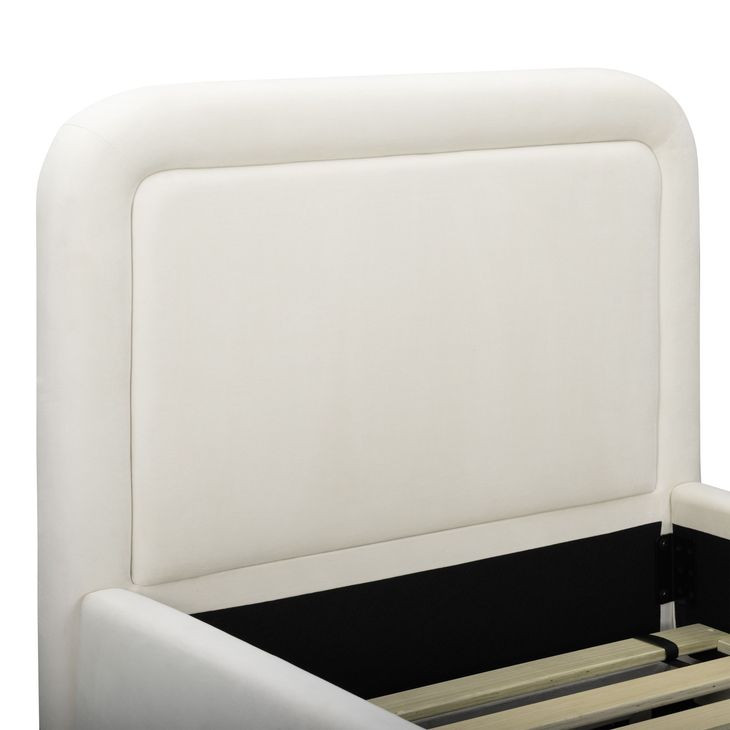 Briella Cream Performance Velvet Twin Upholstered Panel Storage Trundle Bed