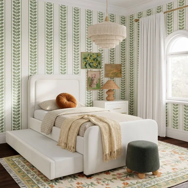 Briella Cream Performance Velvet Upholstered Panel Storage Trundle Bedroom Set