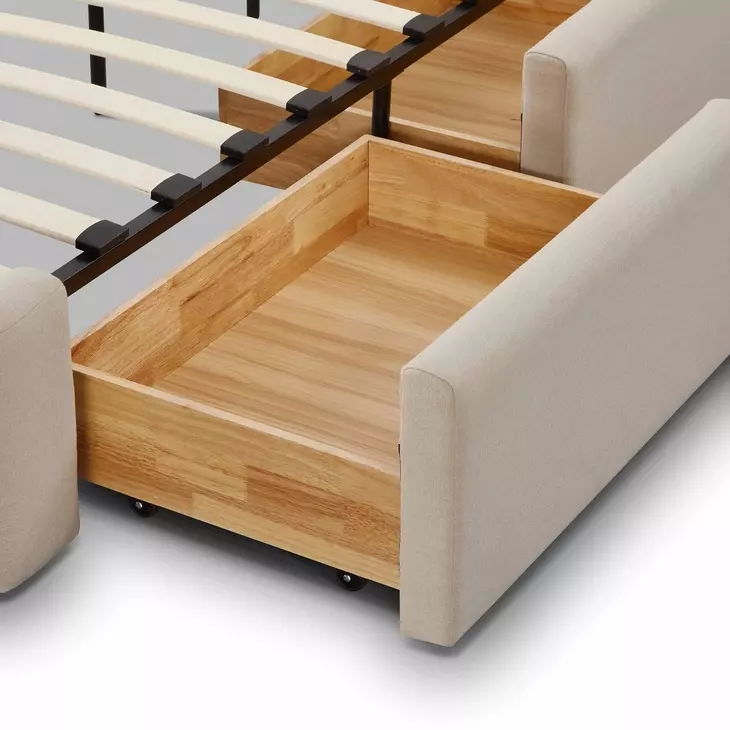 Corey Taupe Performance Fabric King Upholstered Storage Panel Bed