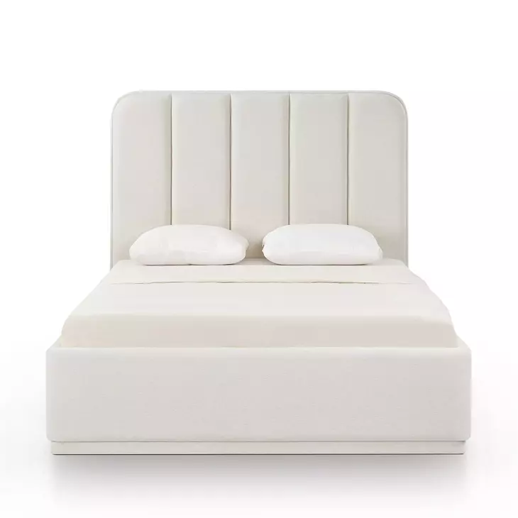 Parker Cream Performance Fabric Queen Upholstered Panel Bed