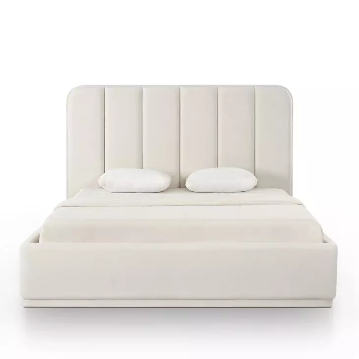 Parker Cream Performance Fabric King Upholstered Panel Bed