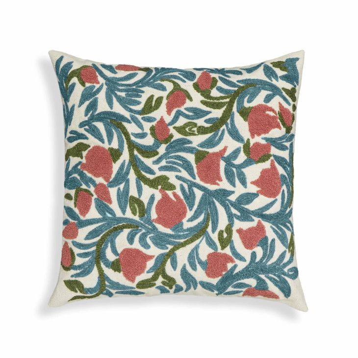 Tulip Embroidered Floral Square Accent Cushion Cover