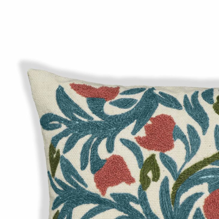 Tulip Embroidered Floral Square Accent Cushion Cover