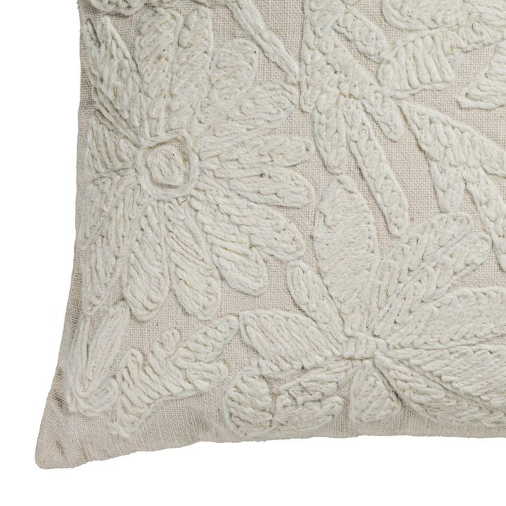 Tabitha Cream Square Embroidered Throw Pillow