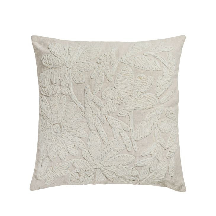 Tabitha Cream Square Embroidered Throw Pillow